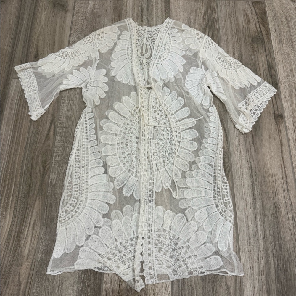 White Lace Kimono beach Cover-Up